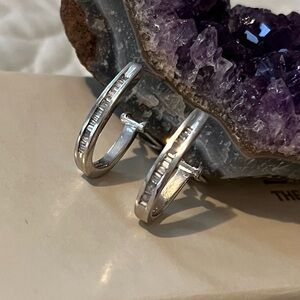 Solid White Gold and Diamond Hoop Earrings